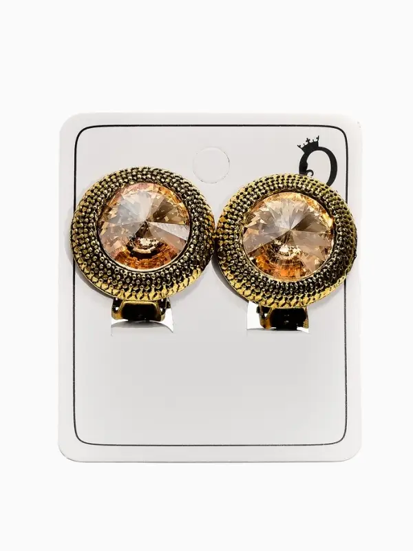 Клипсы "Винтаж" круг страз, цвет золотой в чернёном золоте