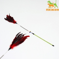 Дразнилка с перьями и 2 метал. бубенчиками и двойной ручкой (жёсткая/гибкая), 60 см, микс Дразнилка с перьями и 2 метал. бубенчиками и двойной ручкой (жёсткая/гибкая), 60 см, микс