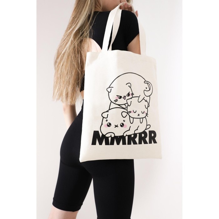 Шопер детский для девочки Милый котик без молнии, без подкладки, цвет бежевый