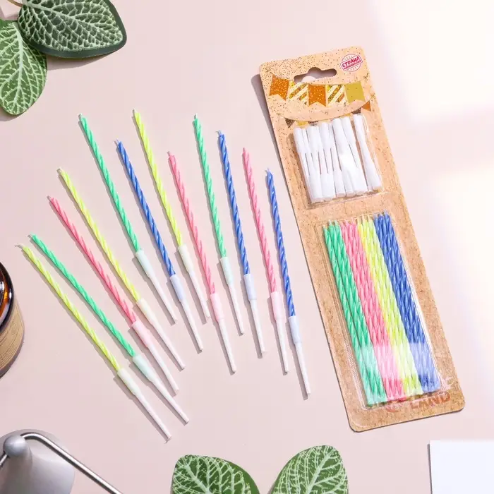 Свечи для торта коктейльные с подставками, 12 см, 12 шт.