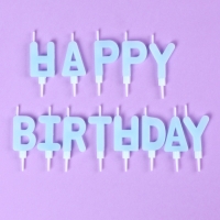 Свечи в торт "С днём рождения", светящиеся голубые