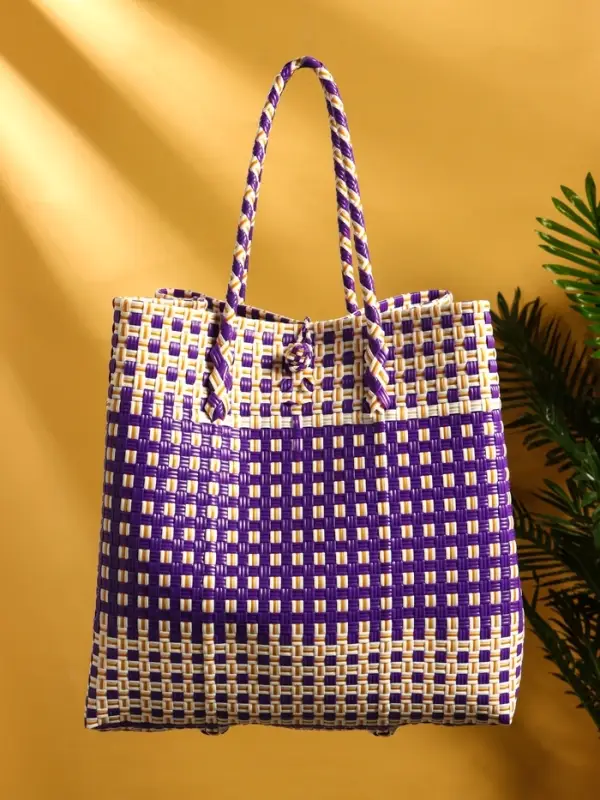 Сумка плетёная пластиковая 40х20х55 см, цв. фиолетово-белый