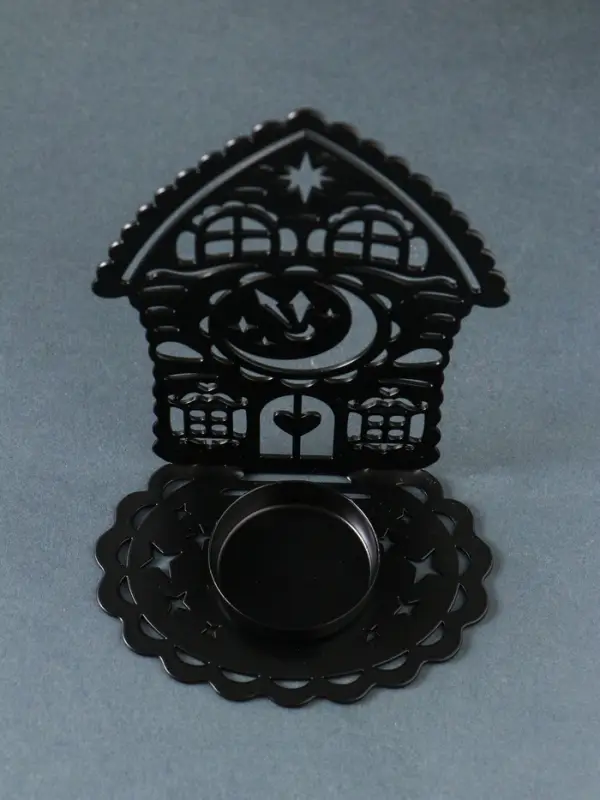 Подсвечник новогодний "Домик с часами" чёрный 6,7х10х13,5 см