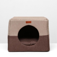 Дом &ndash; трансформер "Квадрат", рогожка, поролон, 43 х 42 х 34 см, бежево-коричневый