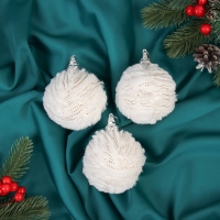 Набор шаров пластик d-8 см, 3 шт "Нежность" полосы, белый Набор шаров пластик d-8 см, 3 шт "Нежность" полосы, белый