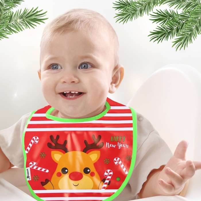 Нагрудник &laquo;Олененок&raquo; непромокаемый на завязках, ПВХ, новогодняя подарочная упаковка, Крошка Я