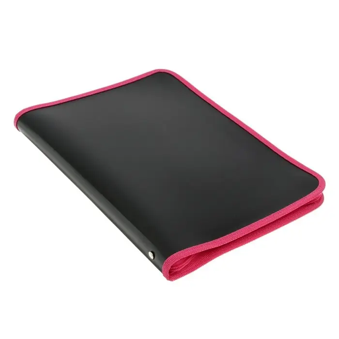 Папка пластиковая А4, 325 х 230 х 25 мм, молния вокруг, Calligrata "Офис", ПМ-А4-11, 0.5 мм, цветная, текстура "песок", Black чёрная/малиновая