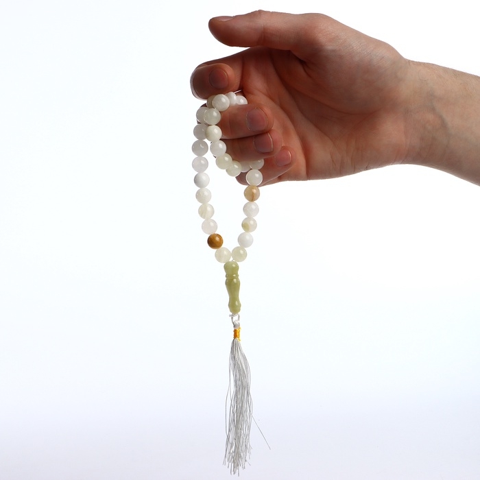 Чётки мусульманские шар №10 &laquo;Оникс светлый&raquo;, 33 бусины с перемычками