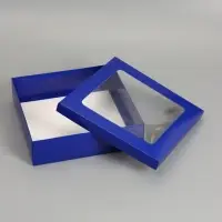 Коробка складная, крышка-дно, синяя, с окном 30 х 30 х 8 см