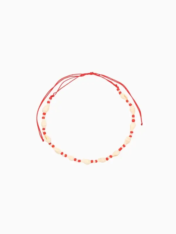 Браслет на ногу (анклет), длина 18 см, цв. белый, красный