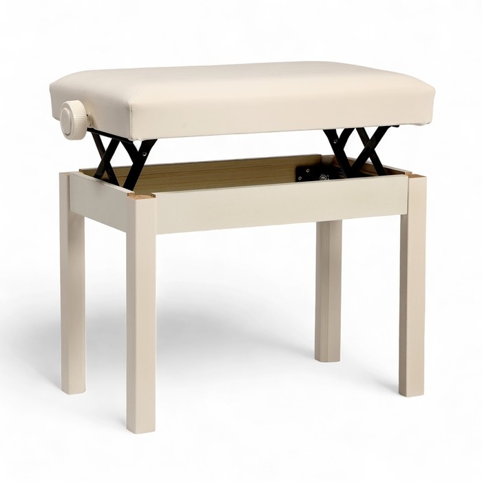 Банкетка для пианино Music Life сиденье 55х34, высота 48-58 см, белая, нагрузка 100 кг