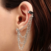 Серьга &laquo;Кафф&raquo; восемь цепочек, цвет серебро