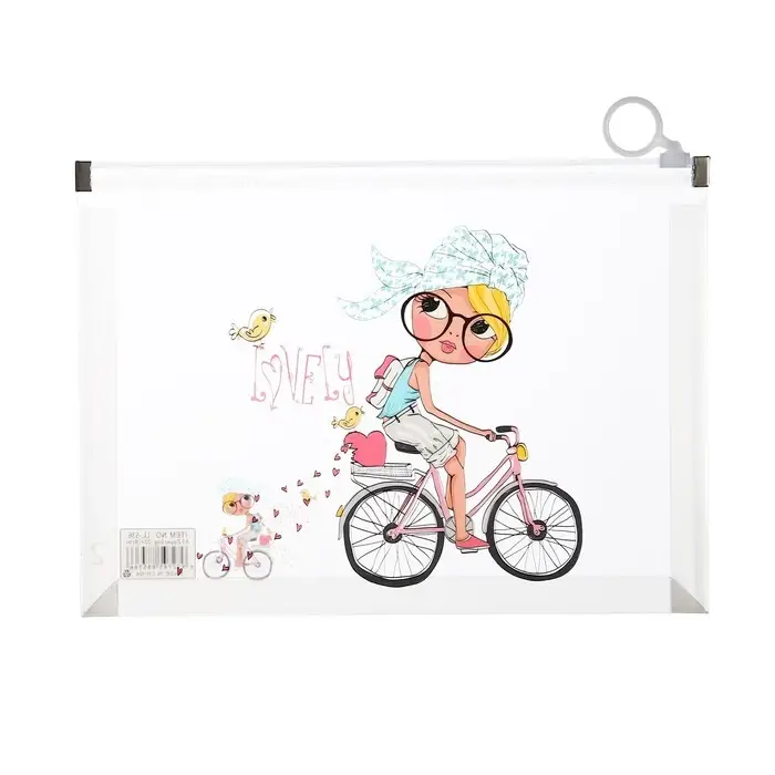 Папка-конверт на молнии формат А5, 180мкр, с рисунком "Маленькая девочка", МИКС