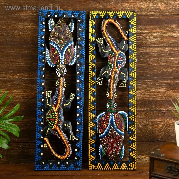 Панно "Черепашка и ящерица" дерево 50х15х1 см  МИКС