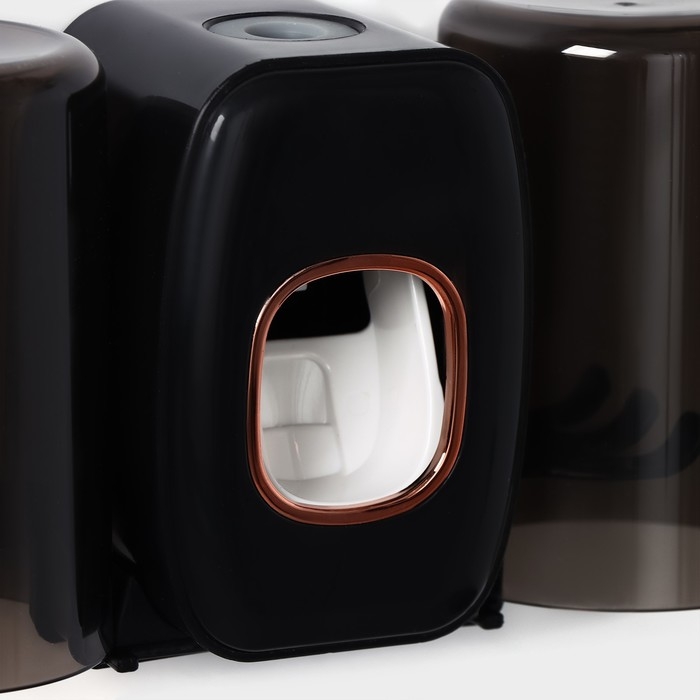 Держатель для зубных щёток с выдавливателем для зубной пасты, стакан 2 шт, 20&times;10,2&times;6,2 см, цвет чёрный