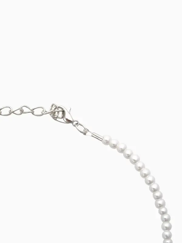 Чокер &laquo;Сердце&raquo; жемчужные бусины, цвет белый в серебре, 33 см + 5 см доп, цепочка