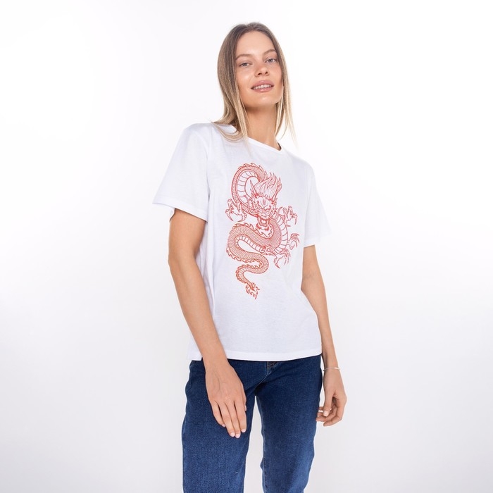 Футболка женская &laquo;Дракон&raquo;, цвет белый/принт красный, размер 46