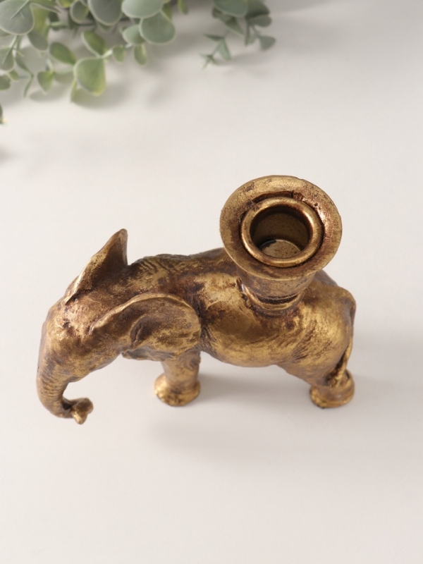 Подсвечник полистоун на 1 свечу "Индийский слон" золото 14х6х15 см