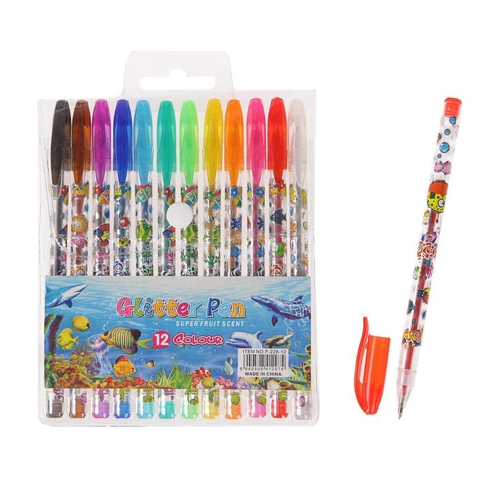 Набор гелевых ручек, 12 цветов, металлик, корпус с рисунком, в блистере на кнопке Набор гелевых ручек, 12 цветов, металлик, корпус с рисунком, в блистере на кнопке