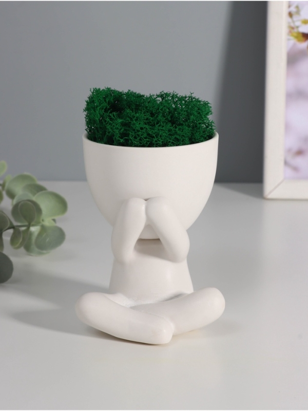 Кашпо керамика "Мистер Грин" любитель тишины 10*7,5*8 см белый