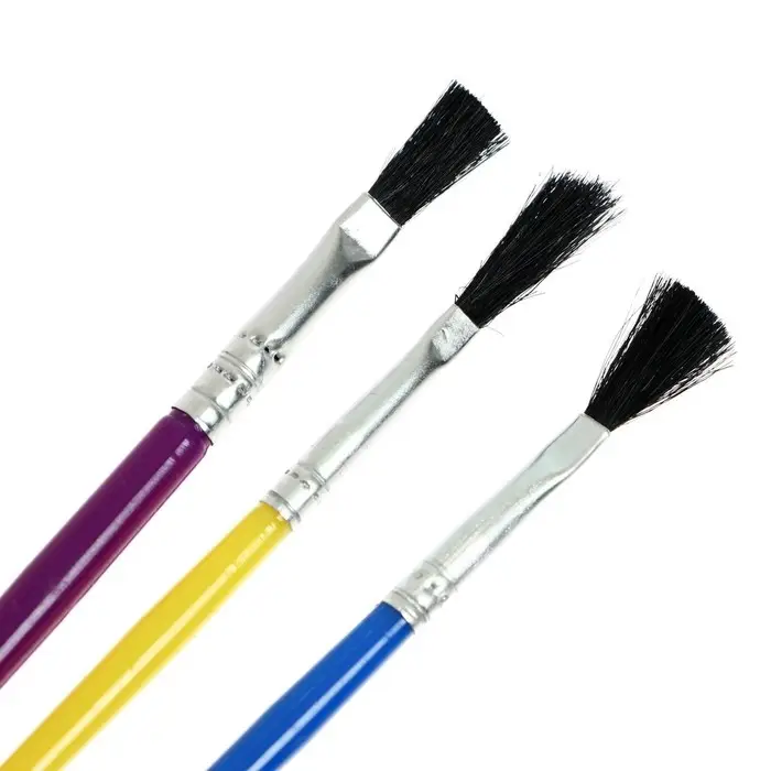 Набор кистей нейлон, 3 штуки, плоские, с пластиковыми, цветными ручками
