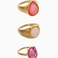 Набор колец 3 шт "Новый стиль" кабашоны, размер МИКС, цвет розовый в золоте
