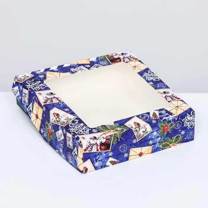 Коробка подарочная новогодняя складная с окном &laquo;Новогодняя посылка синяя&raquo;15&times;15&times;4 см