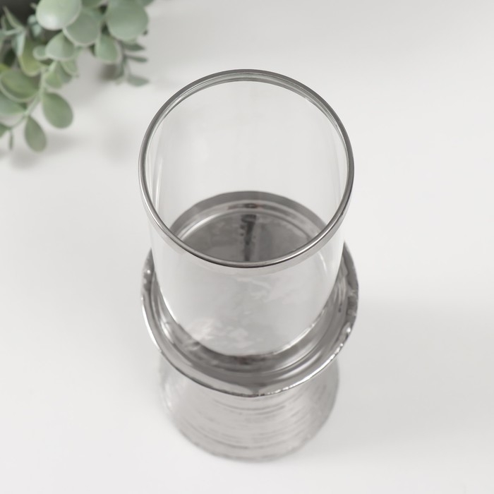 Подсвечник керамика, стекло на 1 свечу "Пустыня" d=8 см серебро 9,5х9,5х27 см