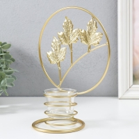 Подсвечник металл на 1 свечу "Кленовые листья в круге" d=4,5 см золото 16х9,5х21 см