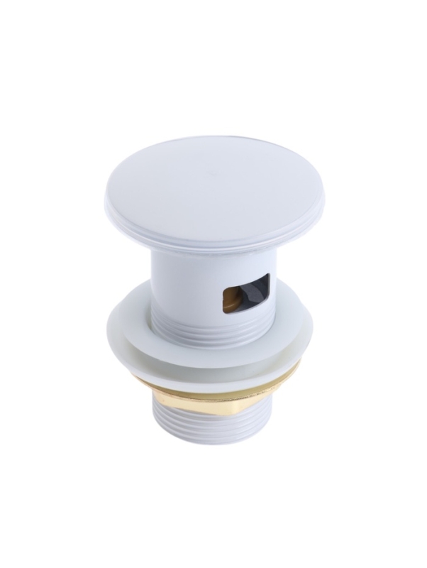 Донный клапан ZEIN engr, большая кнопка, с переливом, нержавеющая сталь, белый