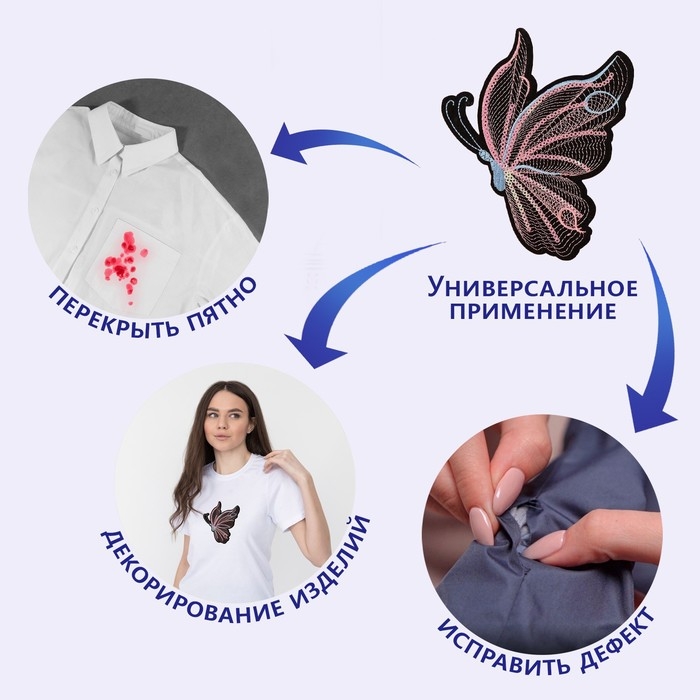 Термоаппликация &laquo;Бабочка&raquo;, с пайетками, 15 &times; 12 см, цвет чёрный/розовый