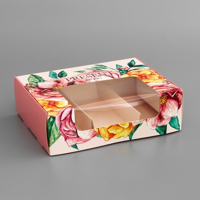 Коробка складная, под 3 эклера, кондитерская упаковка Коробка складная, под 3 эклера, кондитерская упаковка "Подарок для тебя", 20 х 15 х 6 см
