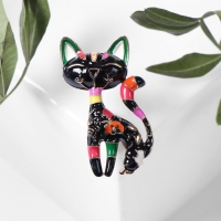 Брошь &laquo;Кошка&raquo; расписная, цвет чёрный в золоте