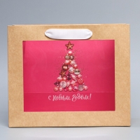 Пакет подарочный новогодний крафтовый с пластиковым окном «Новогодние шары», 24 х 20 х 11см Пакет подарочный новогодний крафтовый с пластиковым окном «Новогодние шары», 24 х 20 х 11см