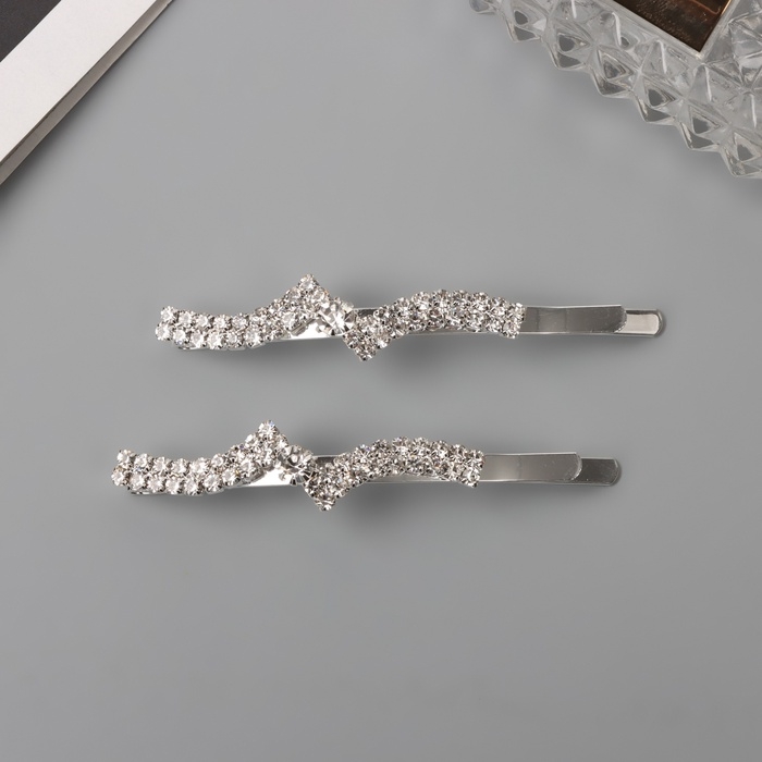 Невидимка для волос &laquo;Беат&raquo; (набор 2 шт) волна уголок, 6 см, серебро