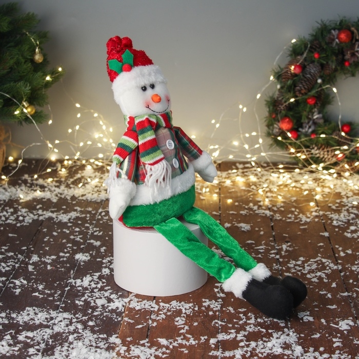 Мягкая игрушка Мягкая игрушка "Снеговик с пуговками, длинные ножки" 44х20 см, красно-зелёный