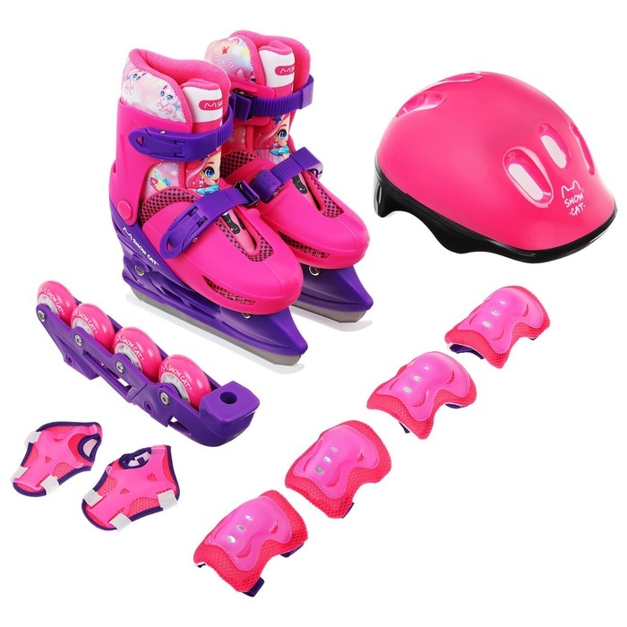 Набор: коньки детские раздвижные Snow Cat, с роликовой платформой, защита, р. 34-37