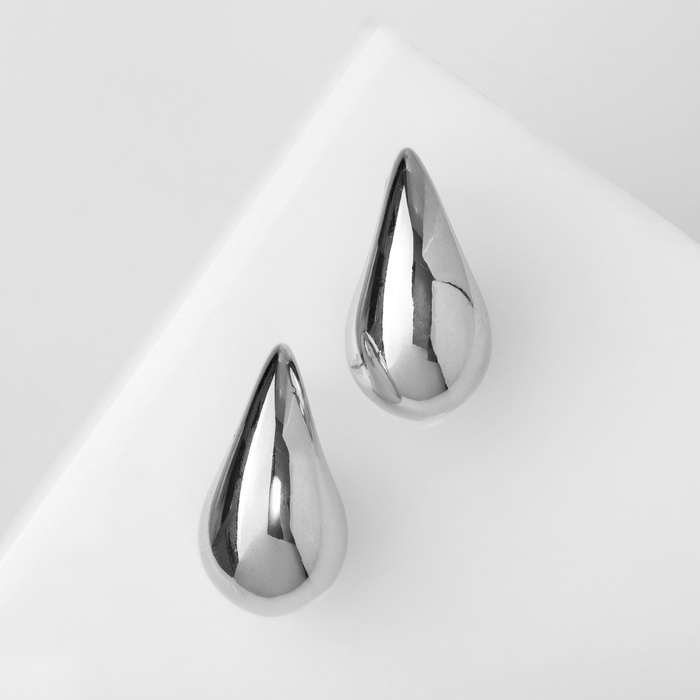 Серьги пластик &laquo;Капля&raquo; изогнутая мах, цвет серебро