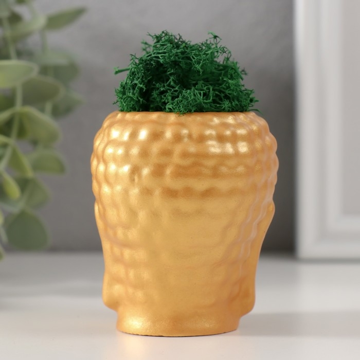 Кашпо бетонное Кашпо бетонное "Будда" со мхом 7*6см золото (мох зеленый стабилизированный)