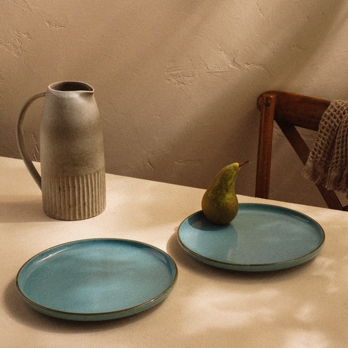 Набор тарелок фарфоровых SL Home &laquo;Аззура&raquo;, d=25,5 см, цвет бирюзовый