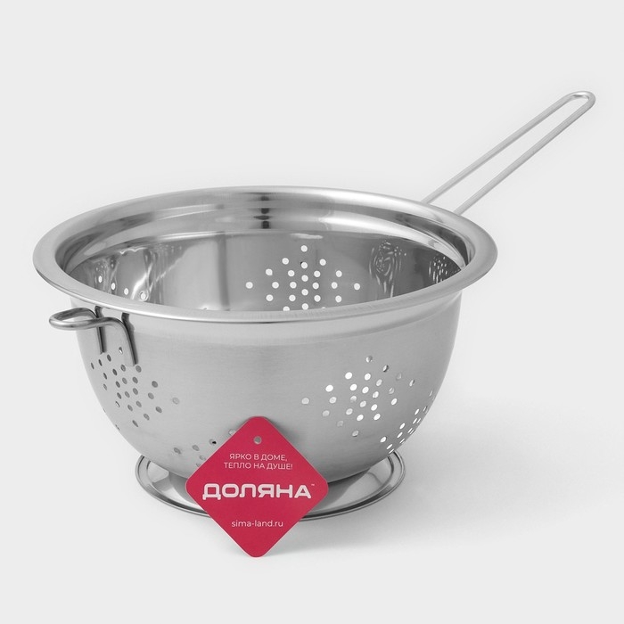 Дуршлаг из нержавеющей стали Доляна, 4,2 л, d=27 см, толщина 0,4 мм, на ножке, длинная ручка Дуршлаг из нержавеющей стали Доляна, 4,2 л, d=27 см, толщина 0,4 мм, на ножке, длинная ручка