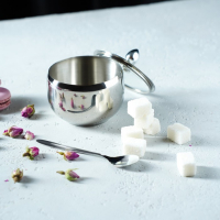 Сахарница из нержавеющей стали с крышкой и ложкой Доляна, 250 мл, 8,5&times;10 см, цвет серебряный