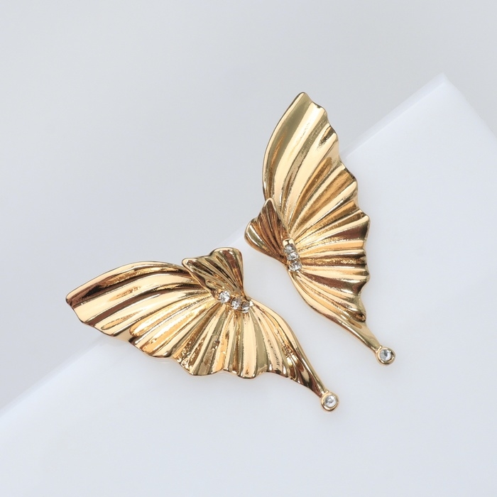 Серьги со стразами &laquo;Бантики&raquo; крылья, цвет белый в золоте