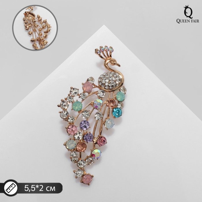 Брошь &laquo;Павлин&raquo; королевский, цветная в золоте