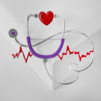 Брошь &laquo;Стетоскоп&raquo; кардиограмма, цвет красно-сиреневый в серебре