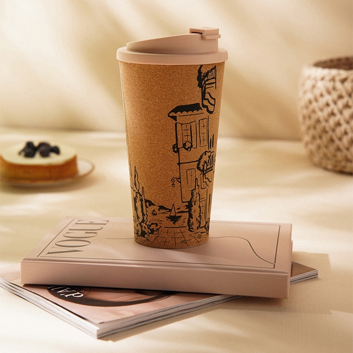 Стакан для кофе с крышкой SL Home &laquo;Севилья&raquo;, пробковый, 450 мл, 9,5&times;9,5&times;18,5 см, цвет бежевый