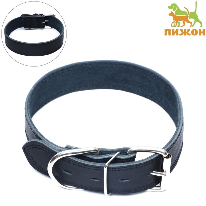 Ошейник кожаный двухслойный на замше, 3,5 см, ОШ 41-51 см, черный Ошейник кожаный двухслойный на замше, 3,5 см, ОШ 41-51 см, черный