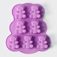 Форма для выпечки Доляна &laquo;Мишка&raquo;, силикон, 27&times;24 см, 7 ячеек, цвет сиреневый