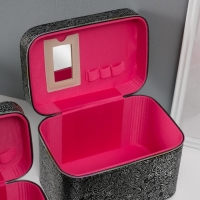 Шкатулка кожзам с зеркалом "Узоры, бабочки" чёрная н-р 3 шт 19х10,5х10,5 21х13х14 15х23х17см