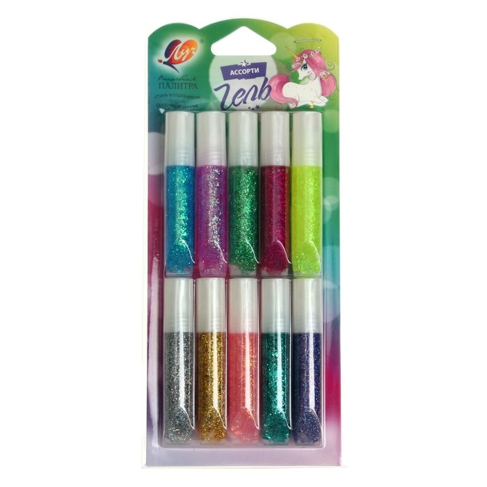 Гель с блёстками Гель с блёстками "Луч", 10 цветов х 5 мл, "Блеск"